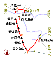 八幡平・裏岩手縦走路の略図 八幡平・裏岩手縦走路の略図