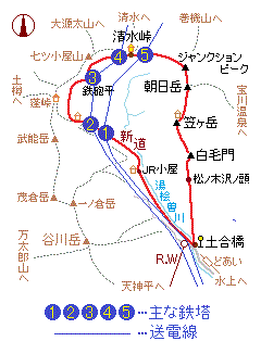 主な鉄塔及び送電線の位置