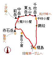 悪沢岳から赤石岳・略図 悪沢岳から赤石岳・略図