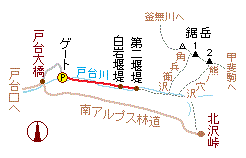 鋸岳・戸台川コースの略図