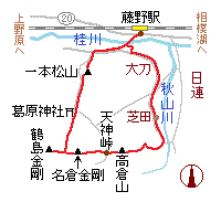 「藤野丘陵・金剛山から高倉山」の略図