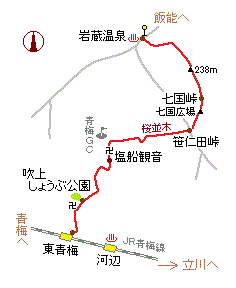 霞丘陵ハイキングコースの略図